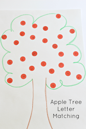 Apple tree letter matching activity for preschoolers.