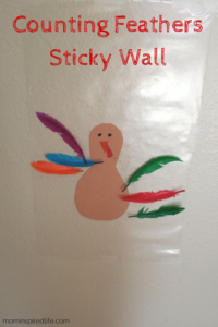 Preschool Math Counting Feathers Sticky Wall. Fun math activity for kids.