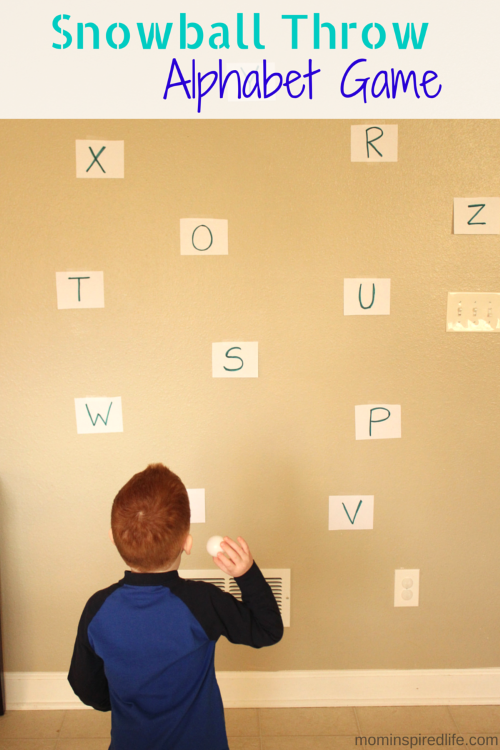 Snowball Throw Winter Alphabet Game. Active winter letter learning activity for preschoolers!