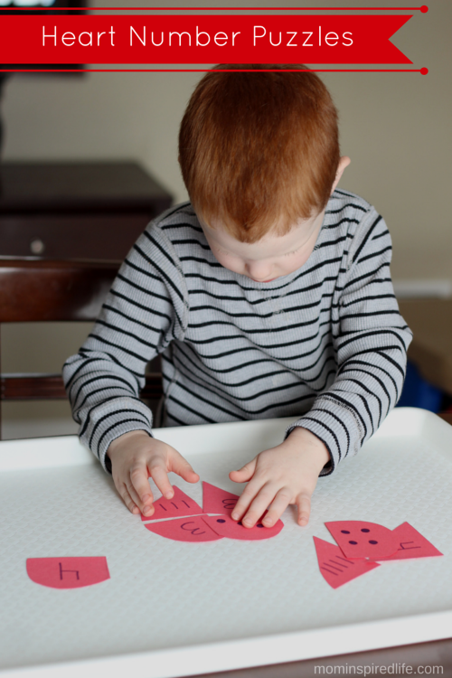 Heart Number Puzzles Math Activity for Preschoolers. Work on number recognition, counting and one to one correspondence.
