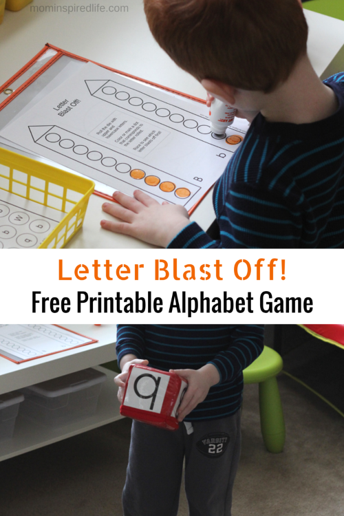 Letter Blast Off! Printable letter recognition game for preschoolers. 