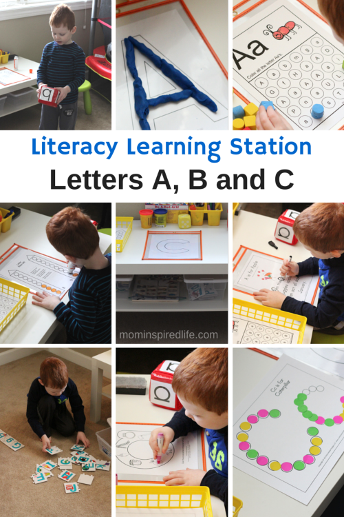 Literacy Learning Station Letters A, B and C. Alphabet learning activities for preschoolers.