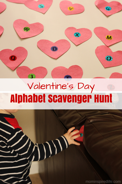 Valentine's Day Alphabet Scavenger Hunt. This literacy activity is a great way to work on letter identification, letter sounds, and observation skills in young kids!