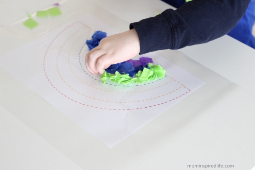 Tissue Paper Rainbow Suncatcher. This gorgeous craft is perfect for Spring!