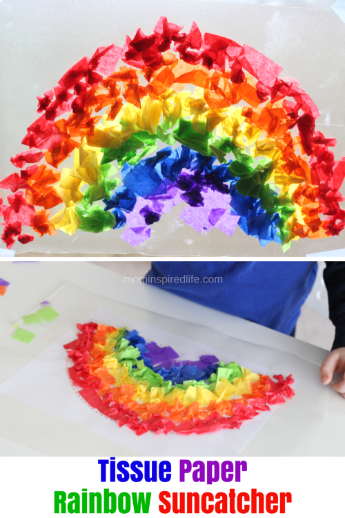 Tissue Paper Rainbow Suncatcher. This gorgeous craft is perfect for Spring!