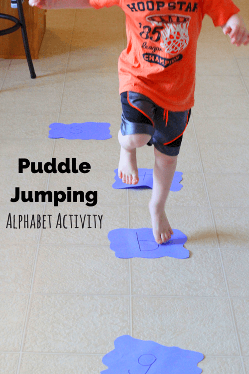 Kids will have a blast jumping puddles while doing this alphabet activity!