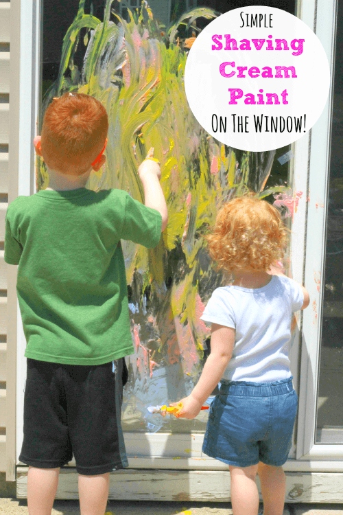 Simple shaving cream paint recipe and painting on the window!