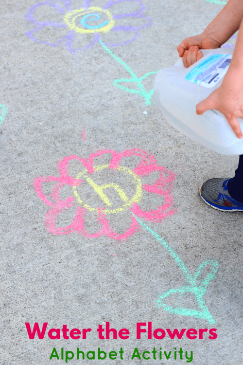 Water the Flowers Alphabet Activity. Preschool letter learning activity you can do outdoors.