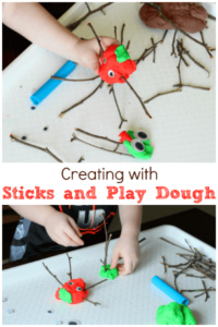 Invite kids to create with sticks and play dough!