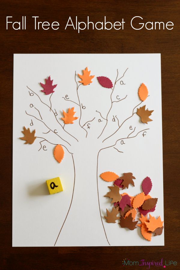 A fall alphabet activity for preschool. Letter learning game for fall.