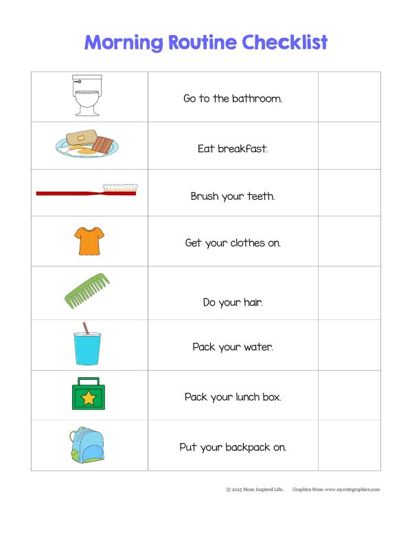 A morning routine checklist for preschoolers. Teach them to take responsibility for getting themselves ready.