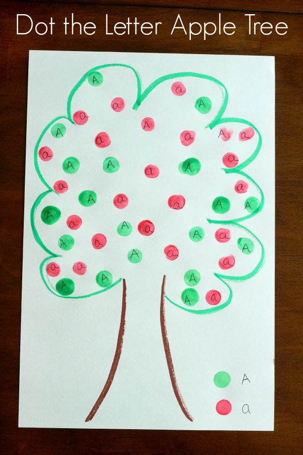 Do a dot marker apple tree alphabet activity for preschoolers.