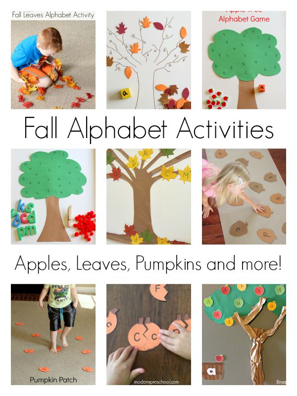 Fall theme alphabet activities for learning letters. Apples, pumpkins, leaves and more!