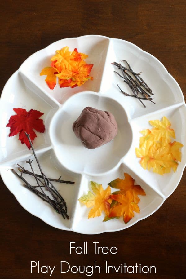 Fall play dough activity for preschoolers. Make a fall tree with play dough!
