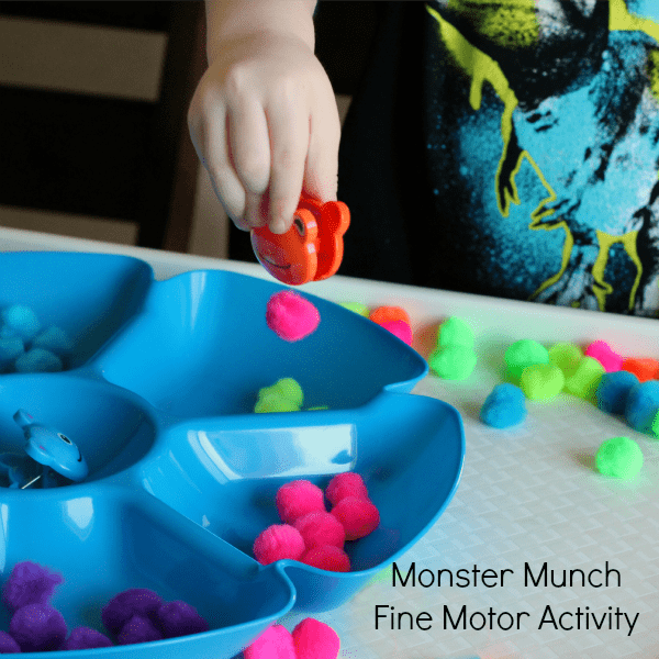 Monster fine motor and color sorting activity