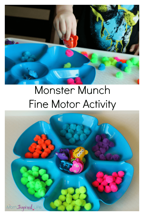 Monster fine motor activity for preschoolers and toddlers. A fun color recognition activity!