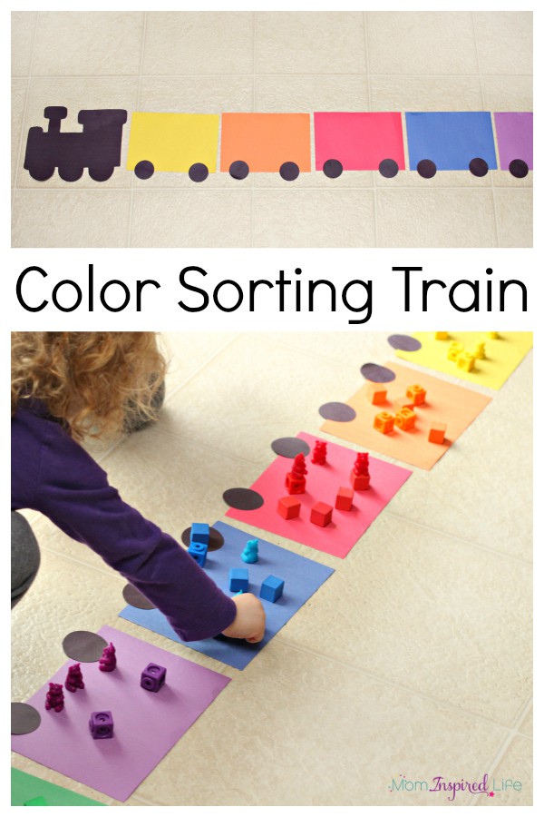This color sorting train is a great for kids to learn colors. They can also work on counting. A fun color recognition activity for toddlers and preschoolers!