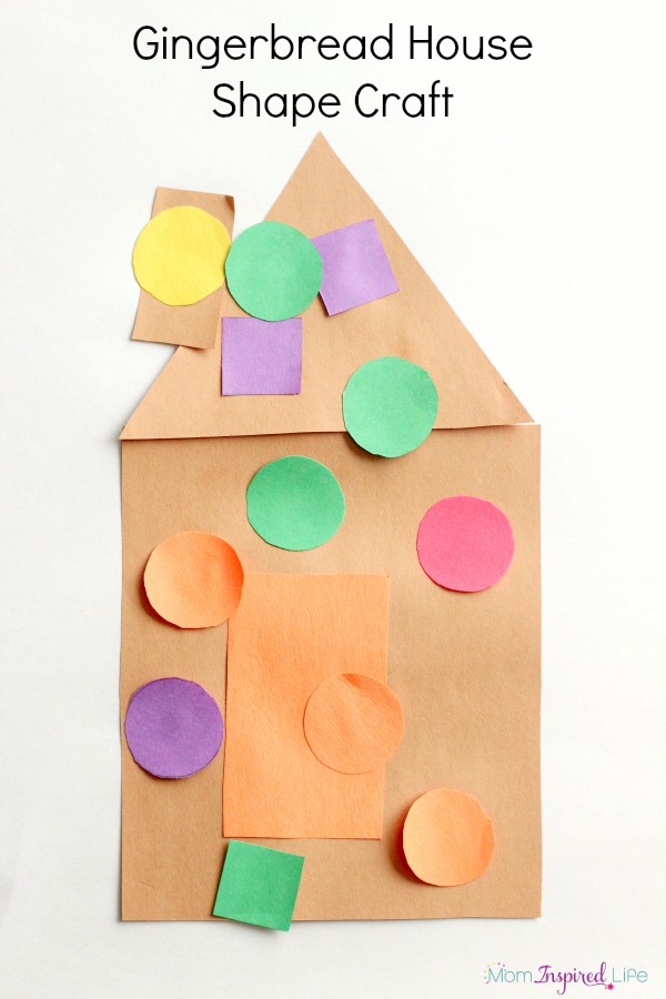 Gingerbread house shape craft for toddlers and preschoolers. A toddler Christmas craft.