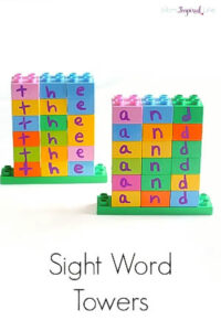 LEGO sight word towers making learning sight words fun and hands-on! A cool literacy activity for kids!