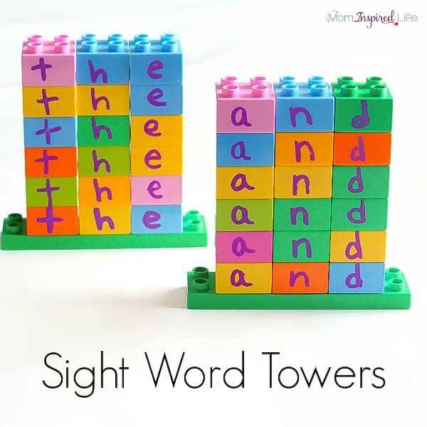 LEGO sight word towers making learning sight words fun and hands-on! A cool literacy activity for kids!