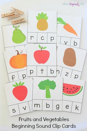 Fruits and Vegetables Beginning Sound Clip Cards