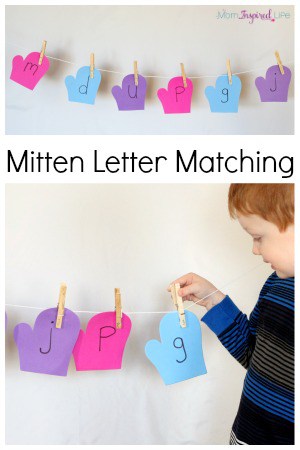 Mitten Letter Matching on a Clothesline