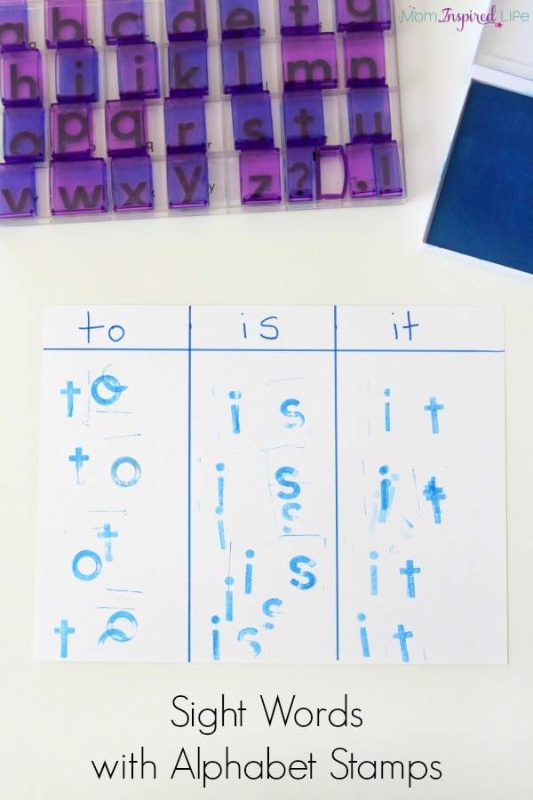Learning sight words with alphabet stamps. A hands-on literacy activity that helps kids learn sight words.