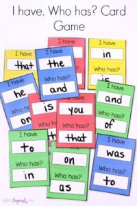 I have, Who has? card game for young kids to teach sight words, alphabet letters, shapes and more!
