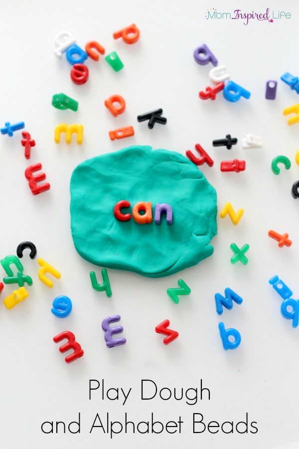 Learning with play dough and letter beads. Learn letters, sight words and more! Plus, develop fine motor skills!
