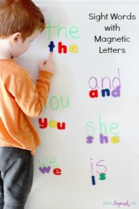 Spelling and reading sight words with a fun magnetic letter activity. Teach sight words with this hands-on approach.