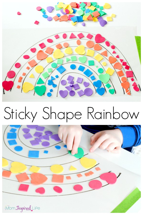 A fun rainbow activity for toddlers and preschoolers. It's a great way to learn shapes and the colors of the rainbow!