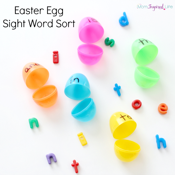 Easter egg sight word sort activity. A hands-on literacy activity for preschoolers and young kids!
