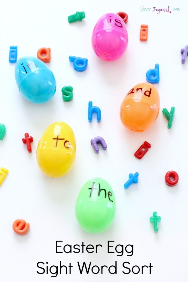 Easter egg sight word sort activity. A hands-on sight word activity for young kids and preschoolers. 