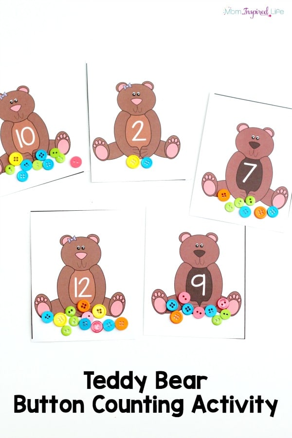 Teddy bear button counting activity to go with the book Corduroy. A fun preschool and kindergarten math activity.