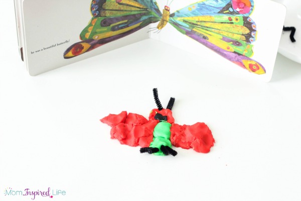 Butterfly play dough activity to go with the book The Very Hungry Caterpillar. A great play dough activity for preschoolers!