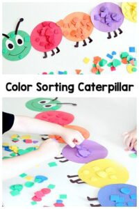 Shape and color sorting caterpillar. A fun spring activity for toddlers and preschoolers!