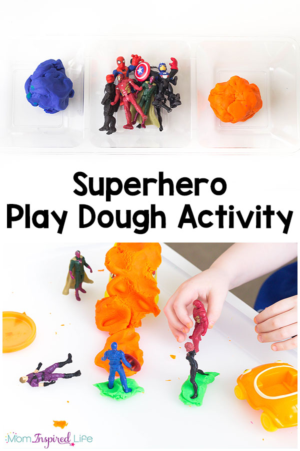 This superhero play dough activity is so much fun! It is a great way for kids to be creative, stretch their imagination, engage their senses and develop fine motor skills!