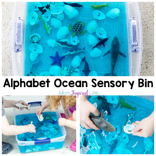 This alphabet ocean sensory bin is a great way to cool down this summer while learning letter identification, letters sounds and the ocean habitat.