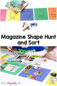 This magazine shape hunt is a hands-on way for kids to learn shapes, get scissor cutting practice, develop fine motor skills and work on sorting. It is also develops critical thinking skills and observation skills in an engaging, open-ended way.
