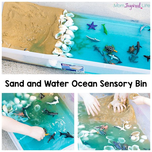 This sand and water ocean sensory bin is a fun way for kids to play and learn about the ocean habitat this summer! It's the perfect activity to celebrate the release of Finding Dory!