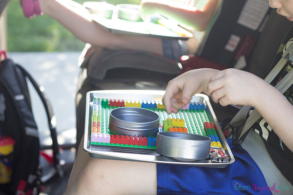 Portable LEGO travel tray that kids love to use on long trips!