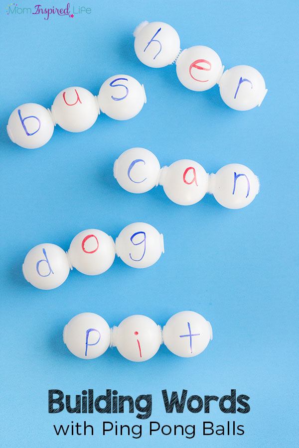 Building words with ping pong balls is a fun way for kids to learn sight words, CVC words and other spelling words!
