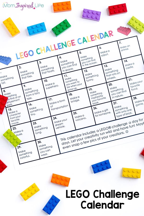 A month long LEGO challenge calendar to inspire kids with creative, open-ended building ideas!