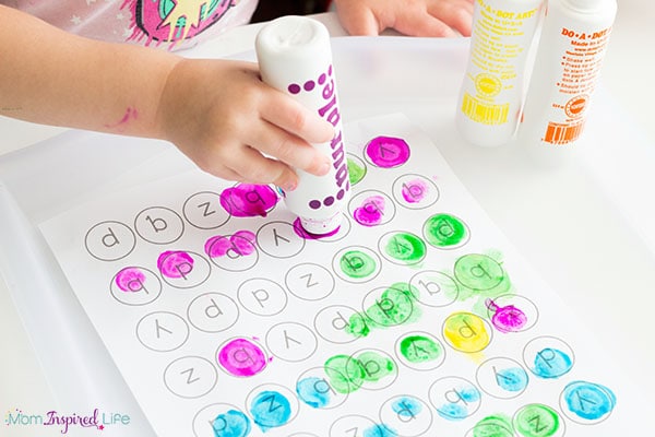 Toddlers can work on eye-hand coordination and fine motor skills while being introduced to the alphabet.