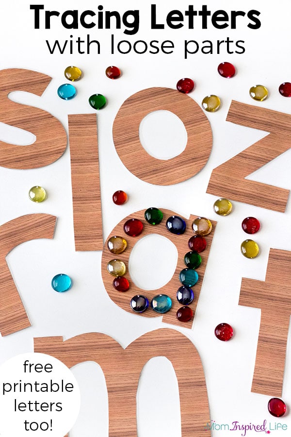 Tracing letters with loose parts is a great way for preschool and kindergarten students to learn the alphabet. It's a fun literacy provocation! Plus, it includes free printable letters!