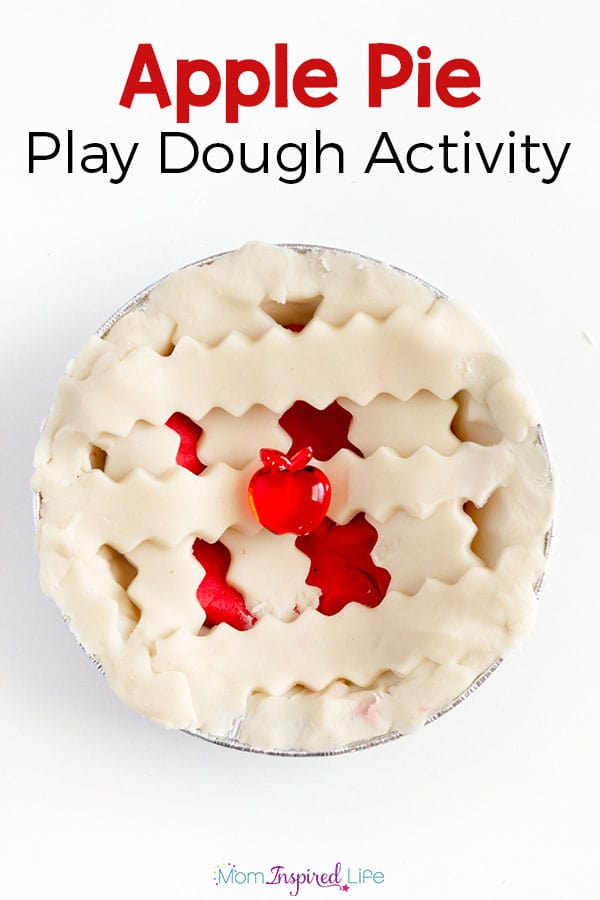 This apple pie play dough activity is perfect for fall and a great way to develop fine motor skills! You'll love this apple pie scented play dough recipe!