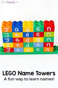 This LEGO name activity is a fun, hands-on way for preschoolers to learn their name!