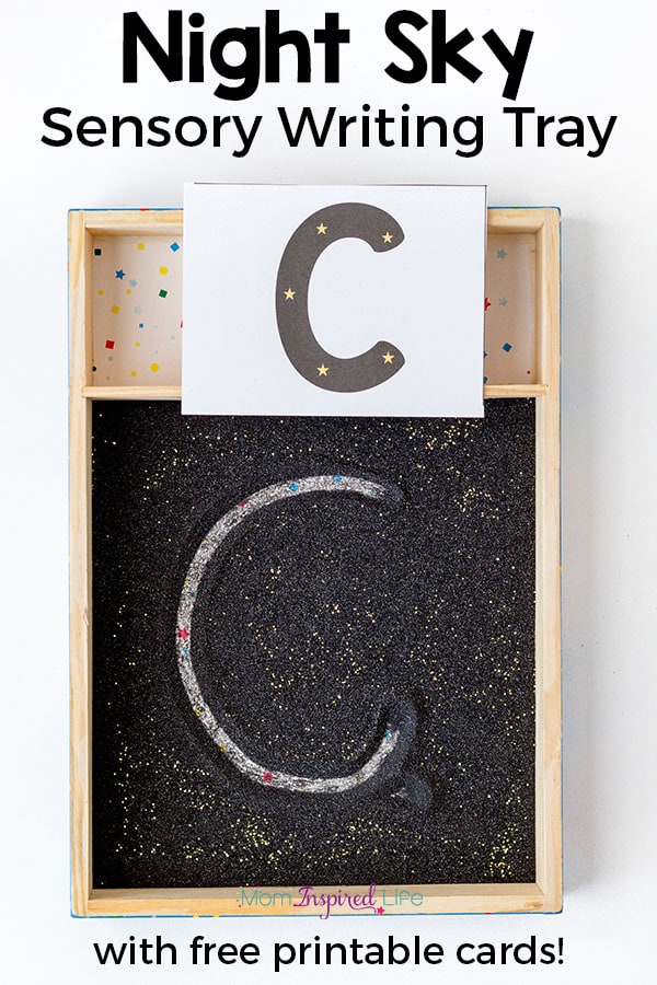This night sky writing tray is a fun way for kids to practice writing letters and numbers.