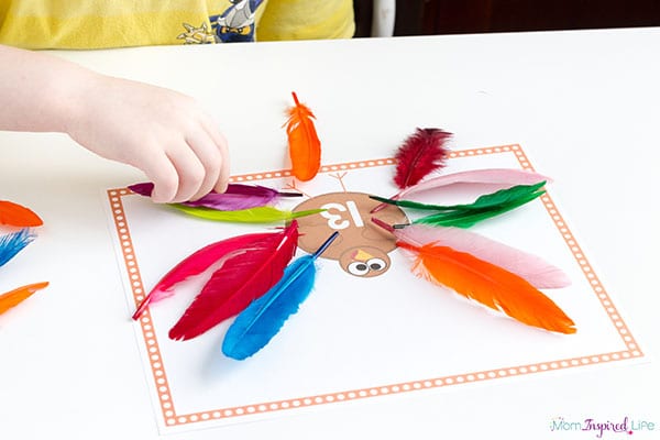 Counting turkey feathers and learning numbers 1-15
