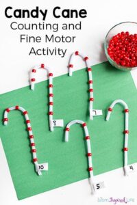 Christmas candy cane counting activity and fine motor practice. A fun Christmas activity for preschoolers!